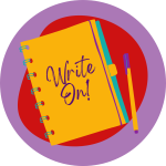 Notebook and pen with the words "Write On!"