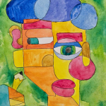 A colorful cubist drawing.