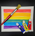 A painting of a rainbow flag.