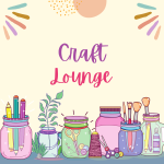 pastel colored jars of craft supplies with the text "craft lounge"