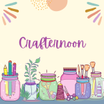a table covered with colorful craft supplies and the word "crafternoon"