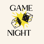 a pair of dice and text reading "game night"