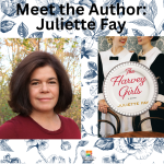 image of Juliette Fay in red shirt with medium length brown hair, image of the Harvey Girls cover wi