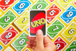 Uno cards stacked by color.