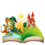 open book with castle and knight on pages