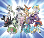 Several Pokémon against a blue background.