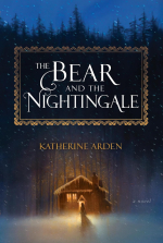 Book cover depicting a girl approaching a warmly lit cabin in snow covered woods.