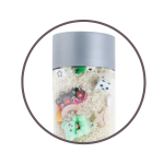 rice and figurines in a jar