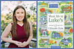 Author and the cover of Meet Me at Luke's featuring a colorful map of Star's Hollow.