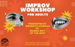 Improv for Adults heading in orange and yellow with vintage black and white photo faces smiling.