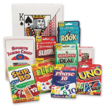 a small collection of various card games like uno, skipbo, & monopoly deal