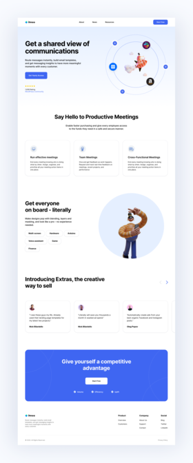 Landing page with 3d illustrations for the startup