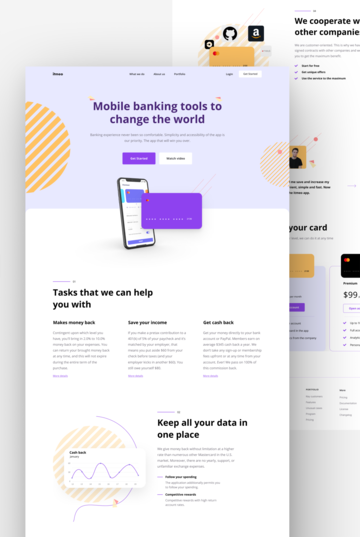 Сolourful landing page for banking technology. Home page