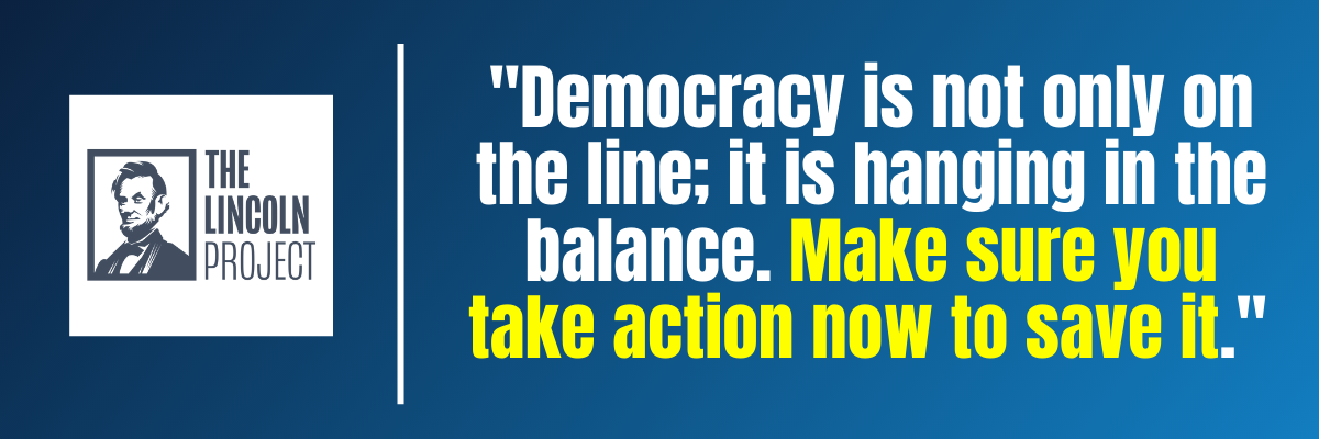 The Lincoln Project: Democracy is not only on the line; it is hanging in the balance. Make sure you take action now to save it