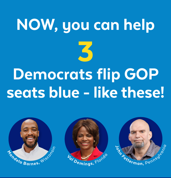 NOW, you can help 3 Democrats flip GOP seats blue - like these: Mandela Barnes, Val Demings, John Fetterman