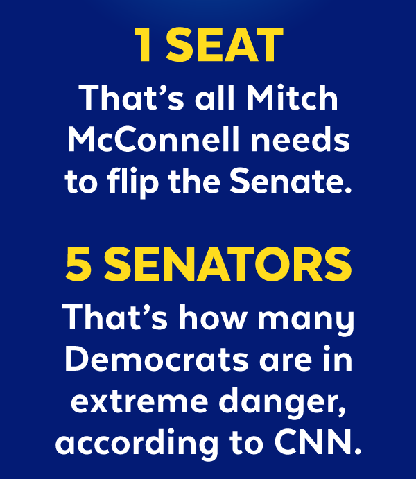 1 seat: That's all Mitch McConnell needs to flip the Senate. | 5 senators: That's how many Democrats are in extreme danger, according to CNN.