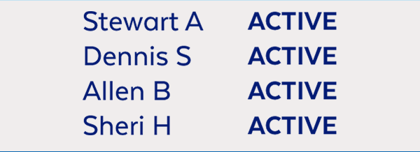 Scrolling list of active members