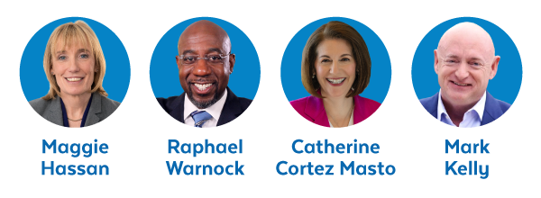 Mark Kelly, Catherine Cortez Masto, Maggie Hassan, Michael Bennet, and Raphael Warnock