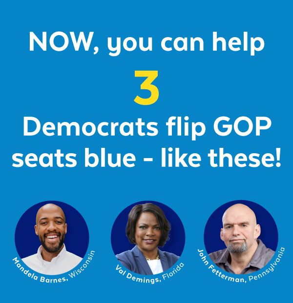 NOW, you can help 3 Democrats flip GOP seats blue - like these: Mandela Barnes, Val Demings, John Fetterman