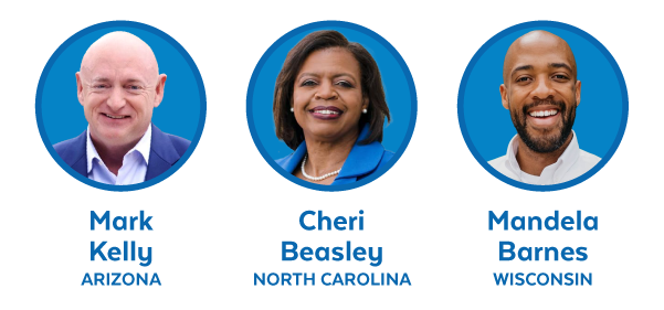 Mark Kelly, Cheri Beasley, and Mandela Barnes