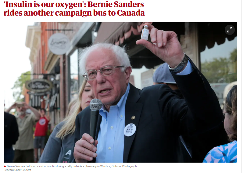Insulin is our oxygen: Bernie Sanders rides another campaign bus to Canada