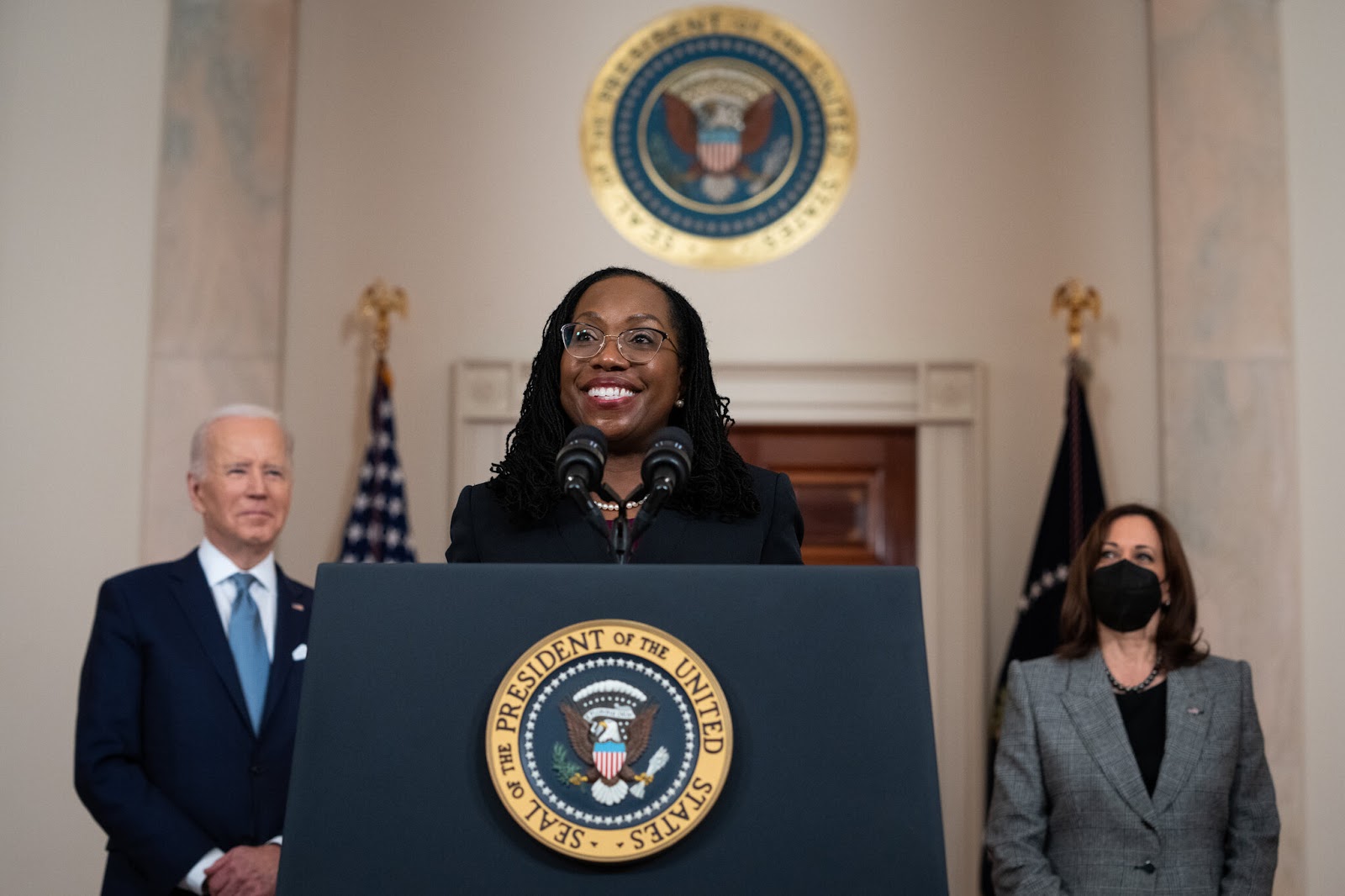 Ketanji Brown Jackson with President Biden and VP Harris