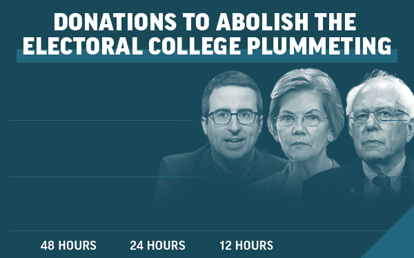 DONATIONS TO ABOLISH THE ELECTORAL COLLEGE PLUMMETING