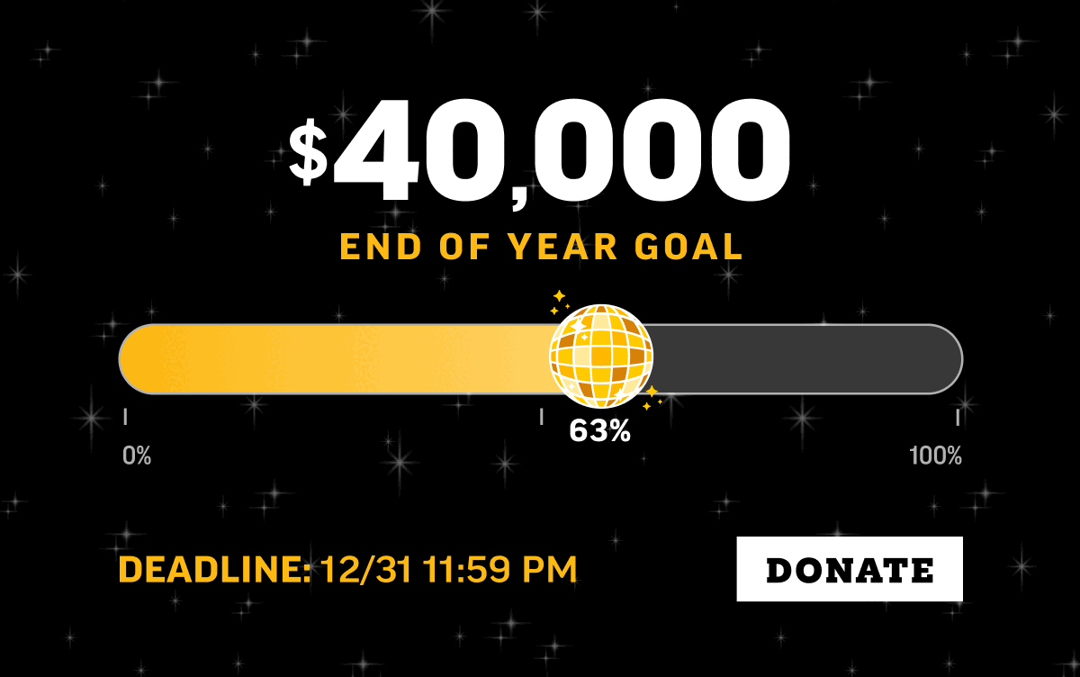 Graphic showing a fundraising thermometer filled to 63% of a 40, 000 fundraising goal