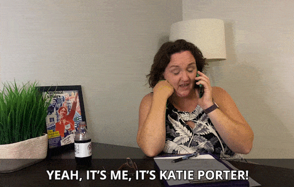 A gif of Katie Porter calling a grassroots donor