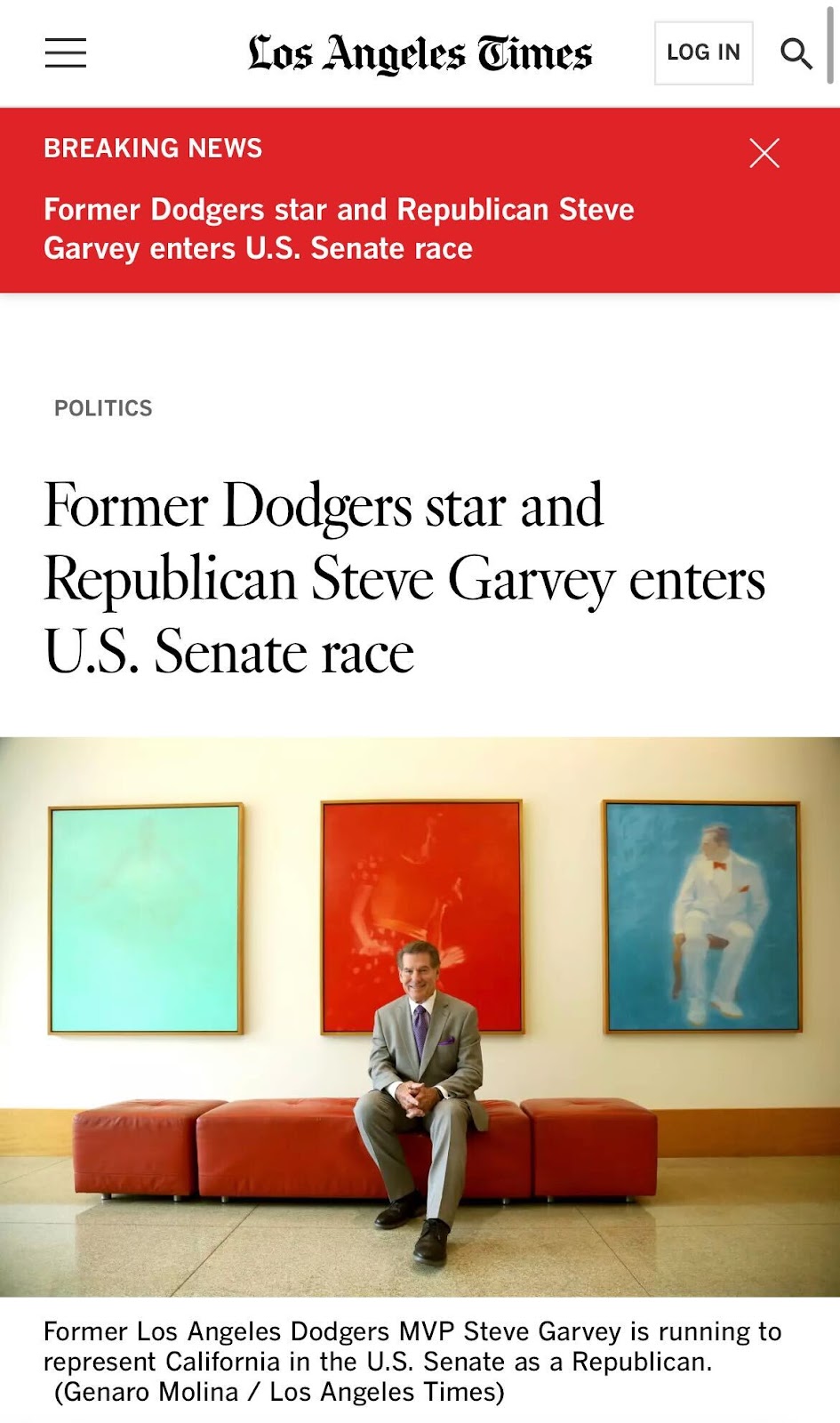 Former Dodgers Star and Republican Steve Garvey Enters U.S. Senate Race
