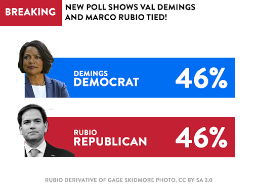 BREAKING! New poll shows Val Demings and Marco Rubio tied! Val Demings: 46% vs Marco Rubio: 46% BREAKING! New poll shows Val Demings and Marco Rubio tied! Val Demings: 46% vs Marco Rubio: 46%