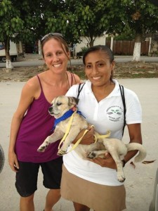 Michaela & pet-owner Fatima with a sleepy Kimber recovering from surgery