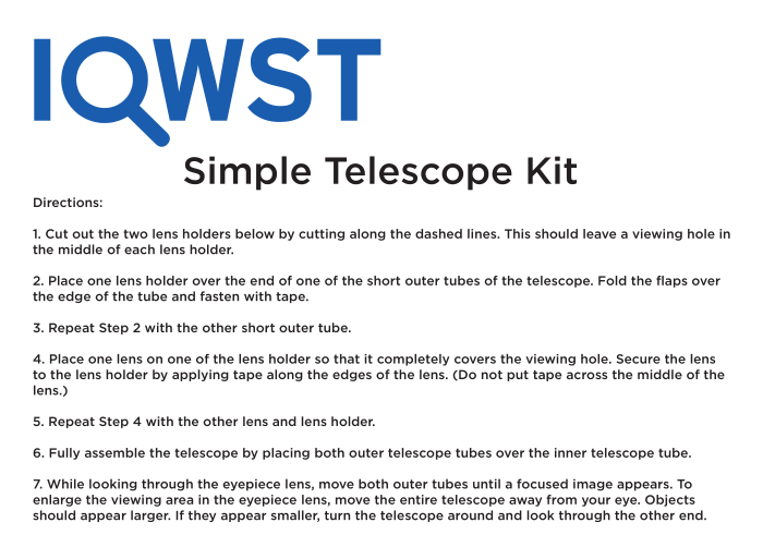 Simple Telescope instruction sheet