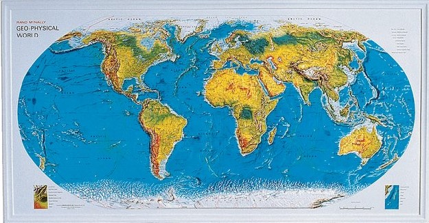 Large Laminated World Relief Map