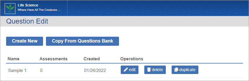 copy from bank button and list of your questions