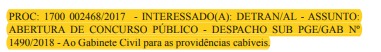 Detran AL despacho concurso