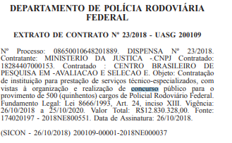 Extrato de contrato do departamento de polícia rodoviária federal - concurso PRF