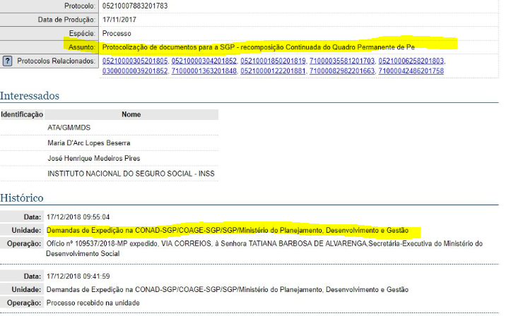 Protocolo sobre o concurso INSS