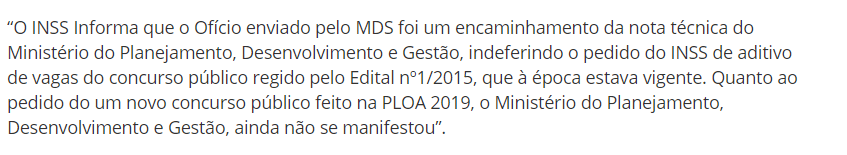 Nota sobre novo concurso do INSS