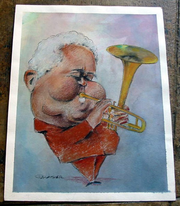 Dizzy Gillespie, Matted, 12x16'', Watercolor/Charcoal, $250