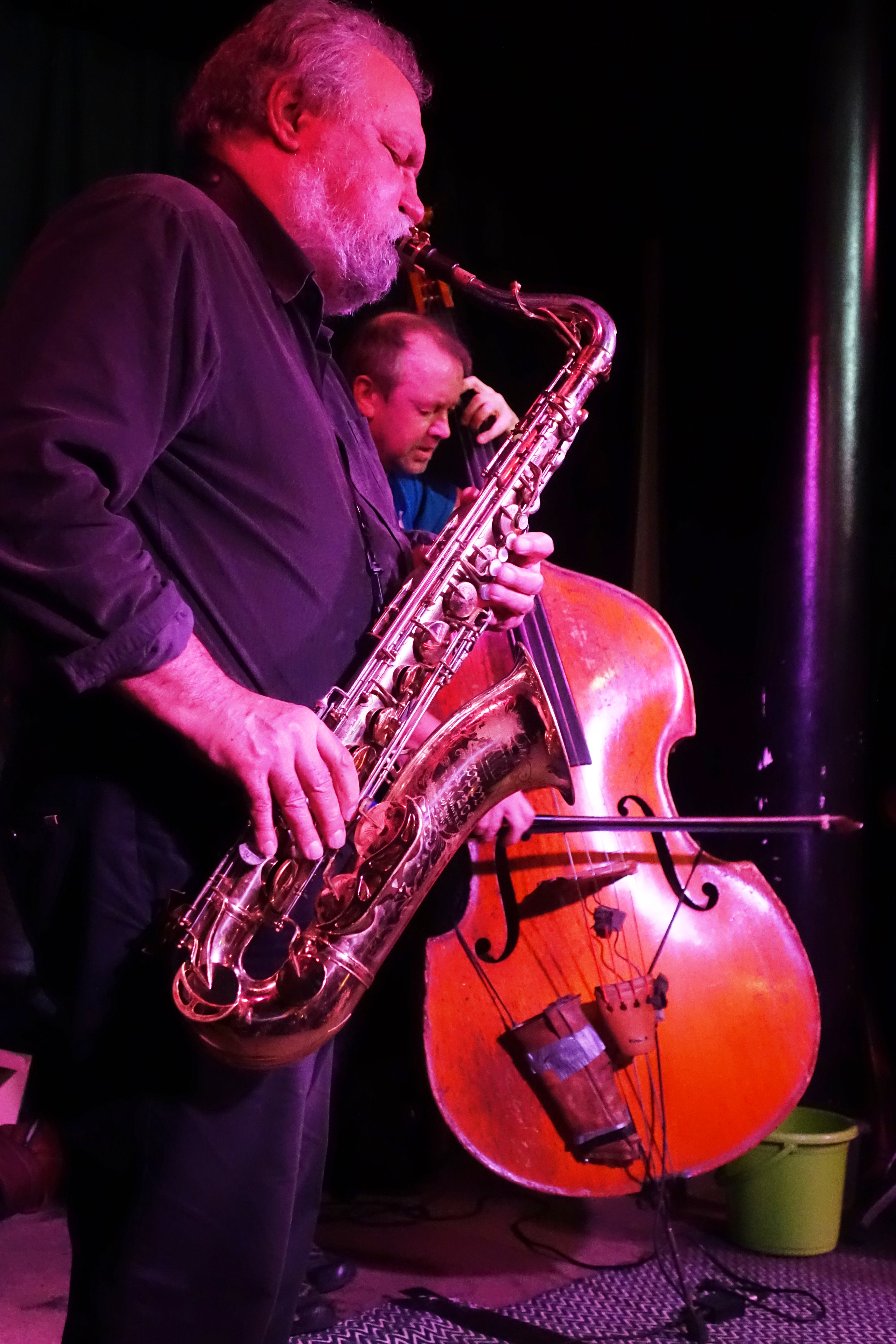 Evan Parker and John Edwards at the Vortex, London in December 2018