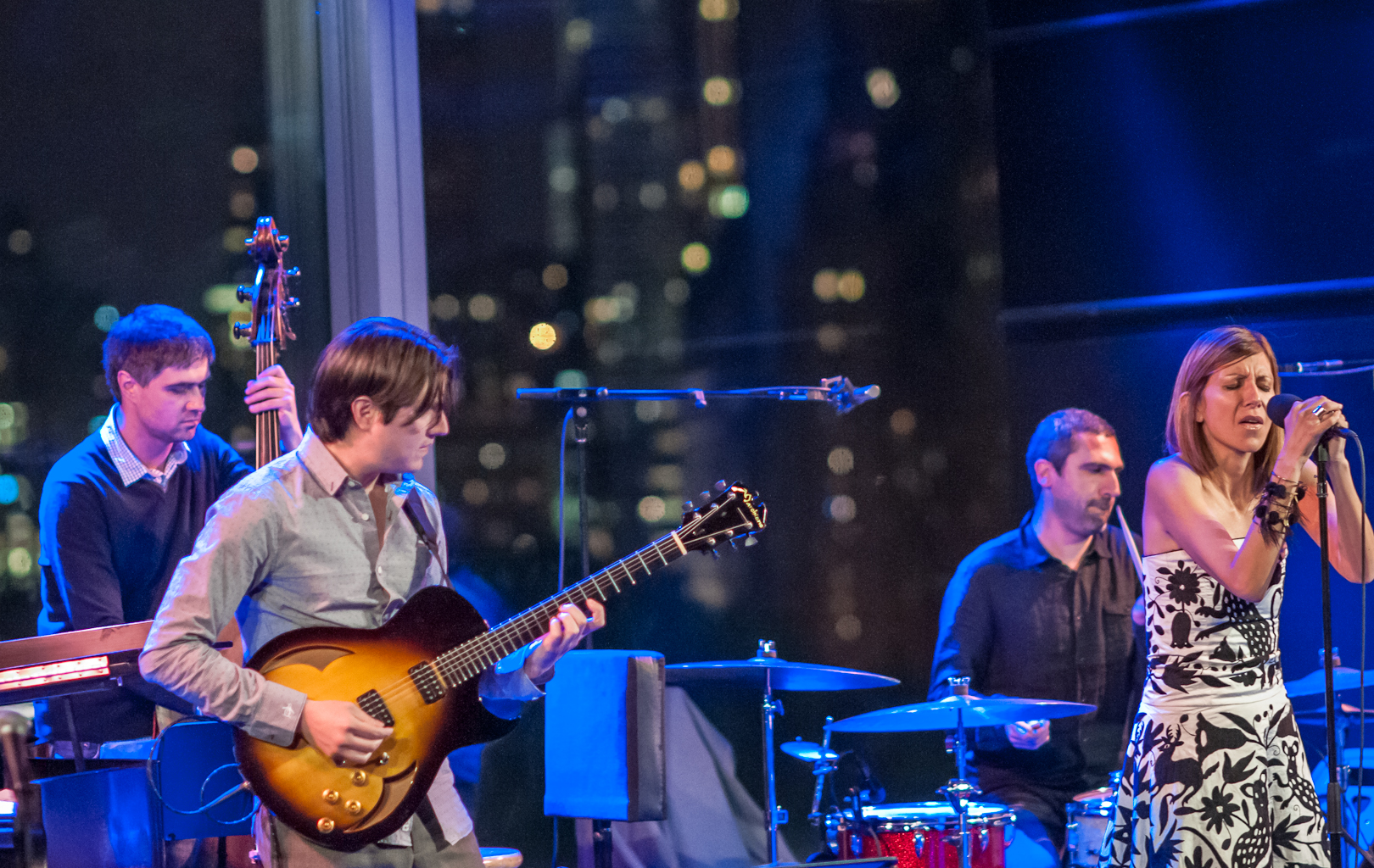 Peter Slavov, Mike Moreno, Magos Herrera and Alex Kautz with the Magos Herrera Sextet at Dizzy's