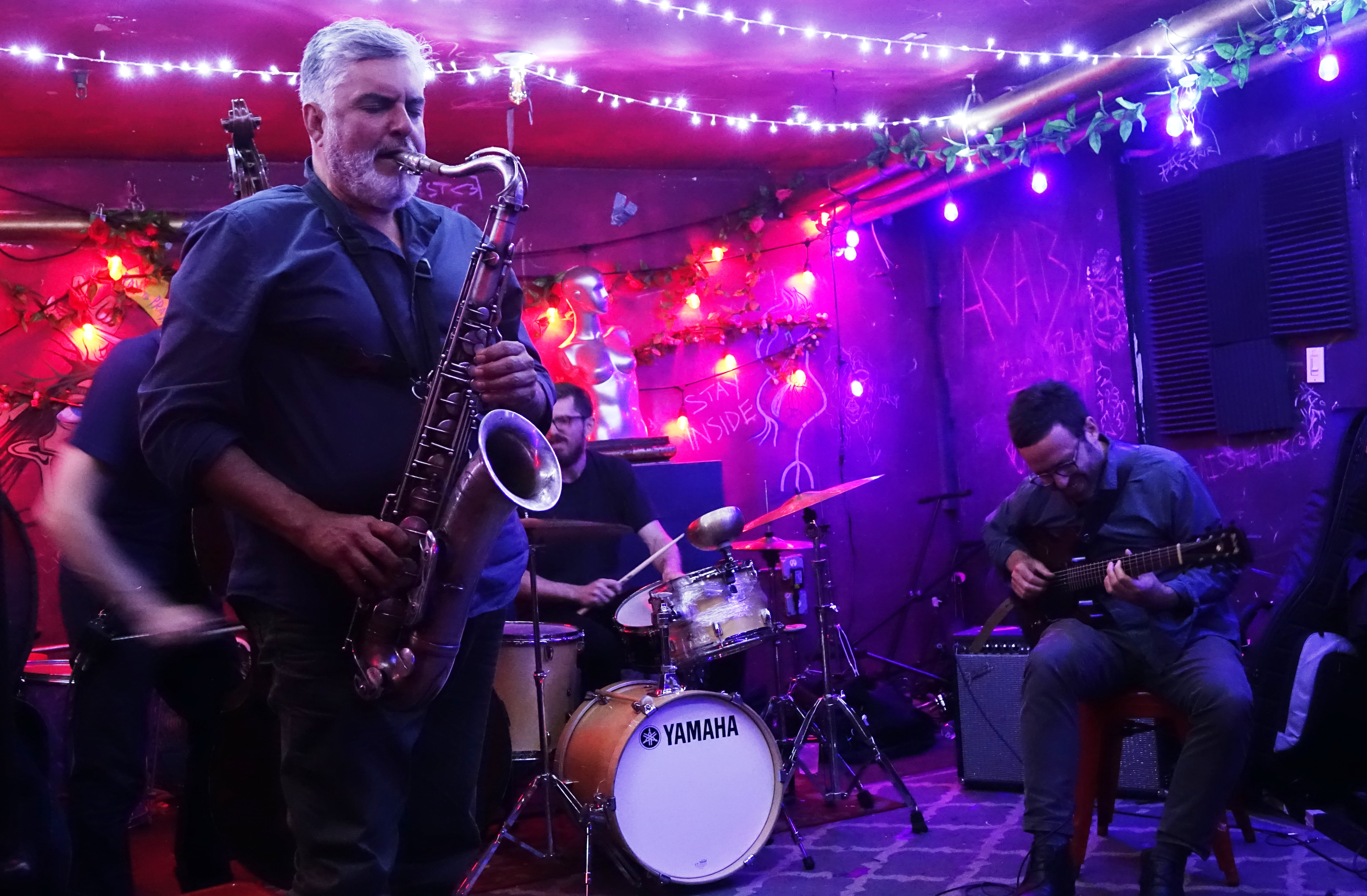 Tony Malaby, Colin Hinton and Todd Neufeld at the Bushwick Public House, Brooklyn in June 2019