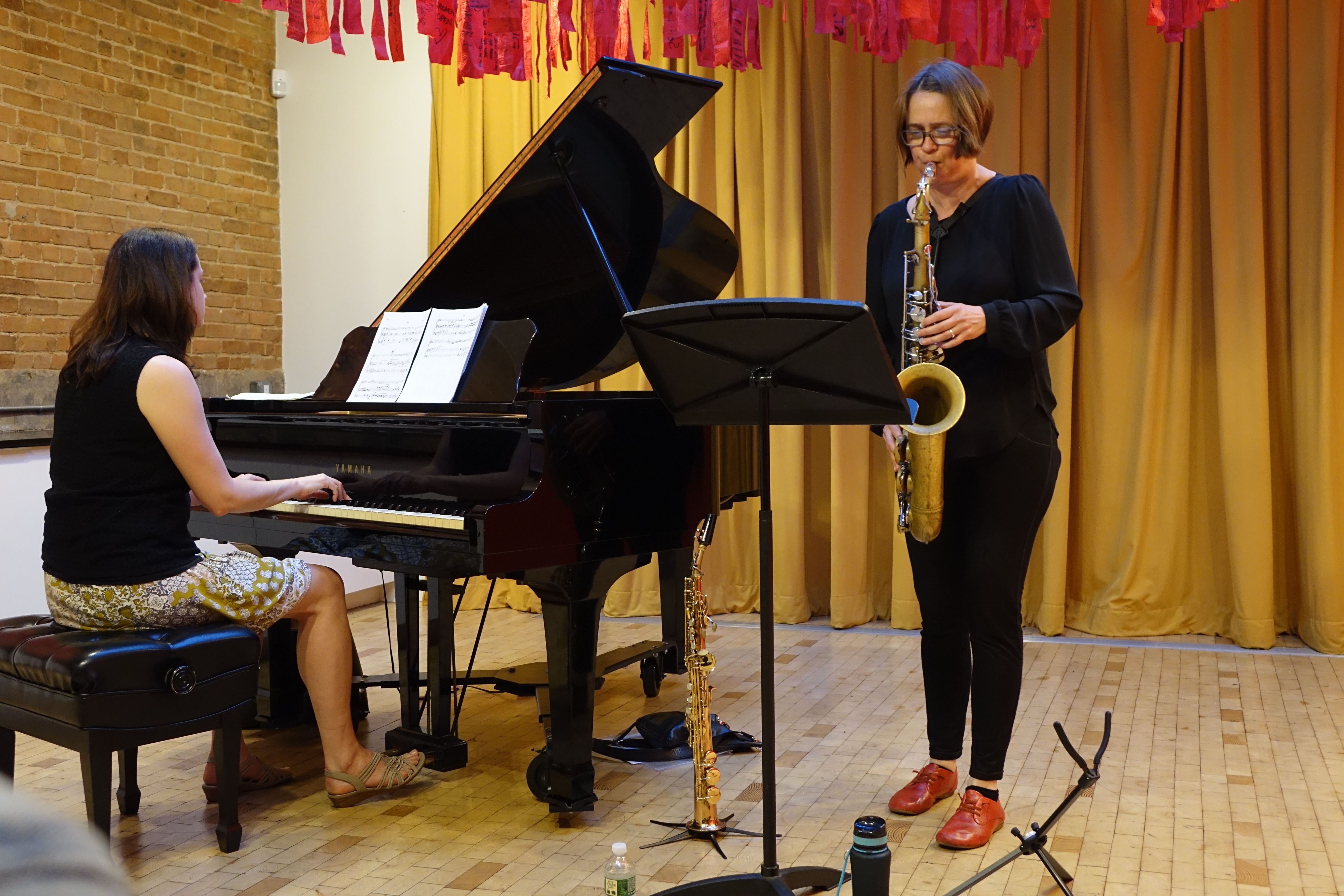 Kris Davis and Ingrid Laubrock at the HappyluckyNo1 gallery, Brooklyn in June 2019