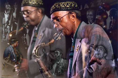 Montage of Jimmy Heath Playing with Brothers, Percy and Albert at MJF 2003