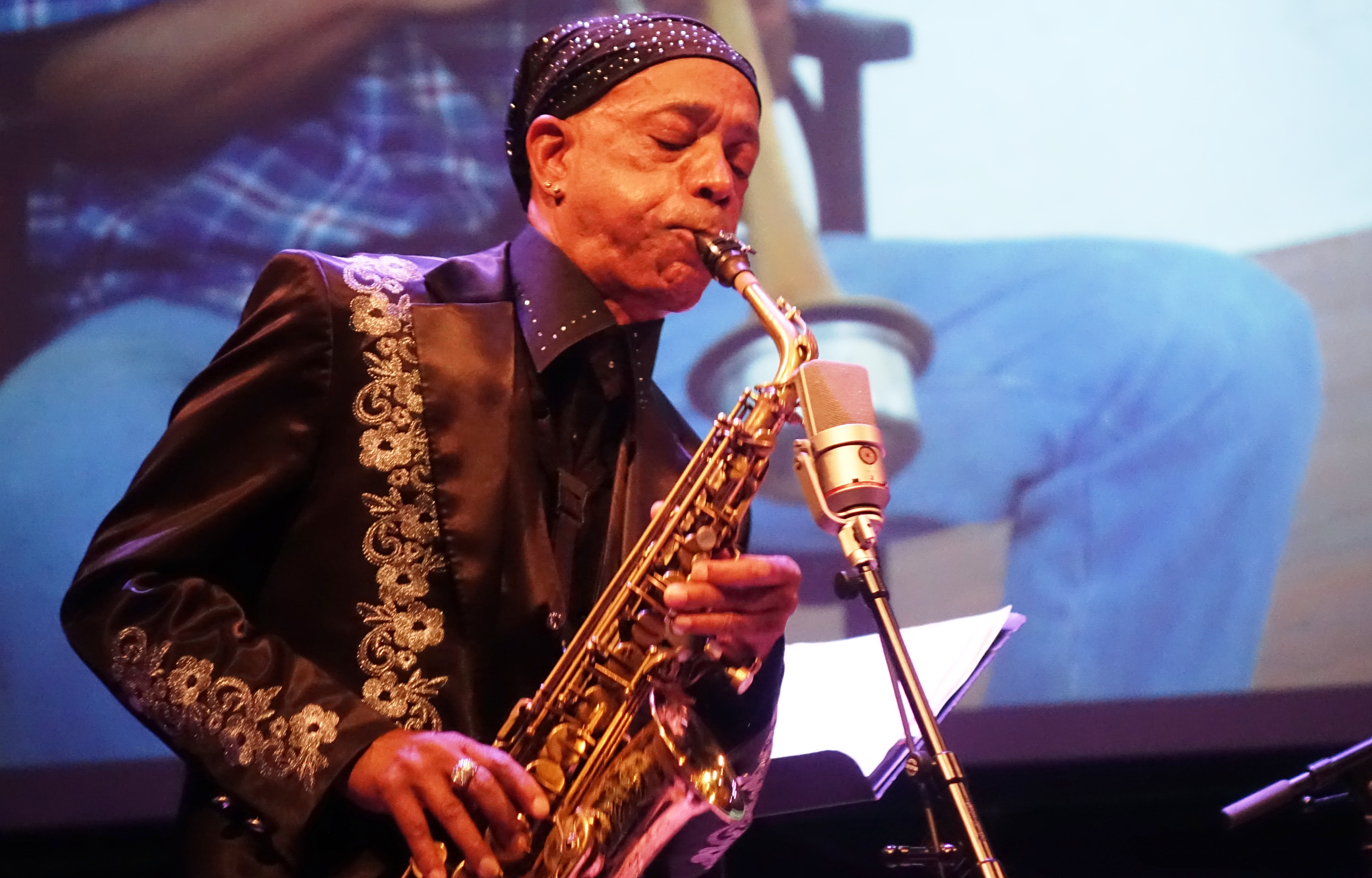 Idris Ackamoor at the Vision Festival in Roulette, Brooklyn in June 2019