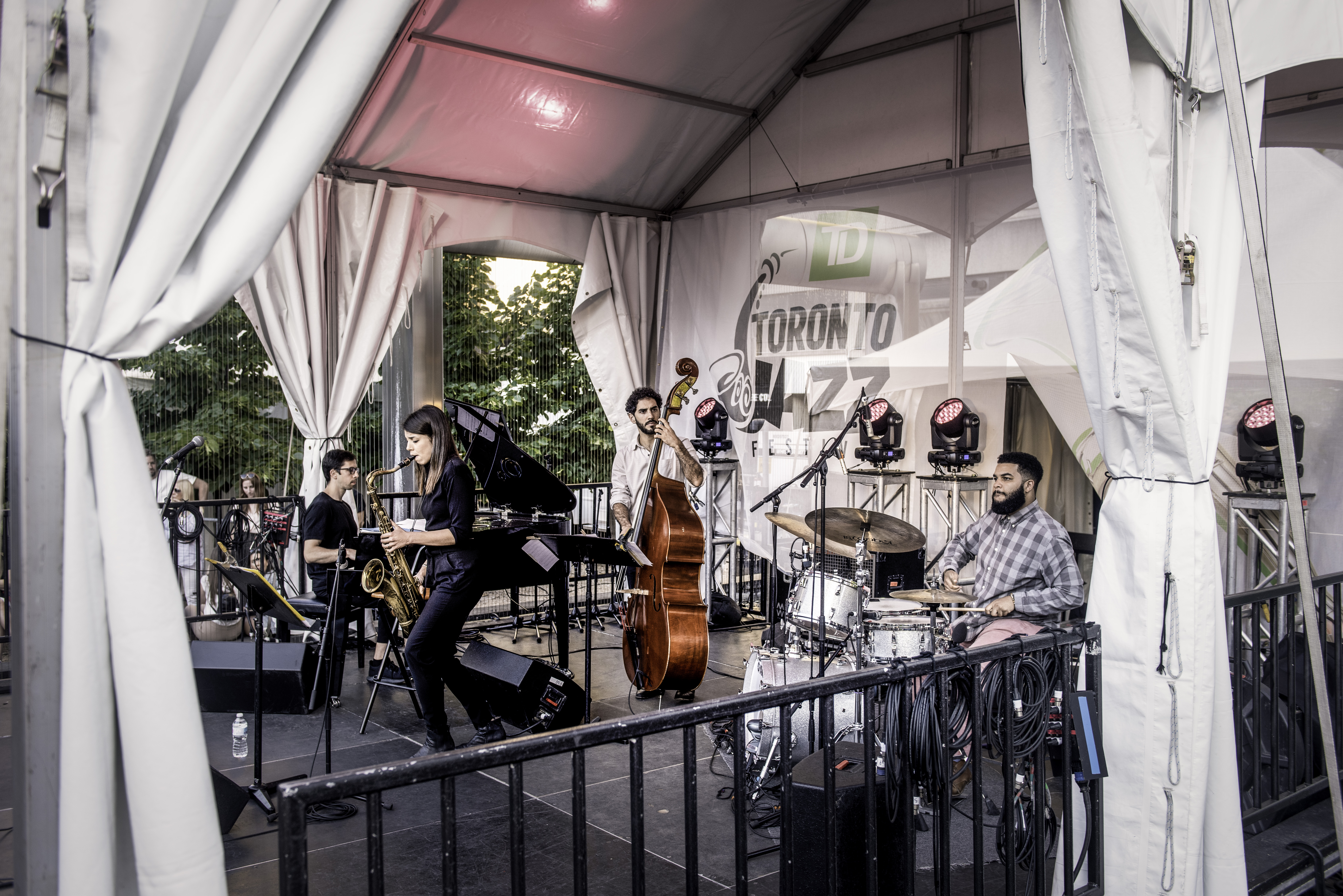 Sam Harris, Pablo Menares, Melissa Aldana and Kush Abadey at the Toronto Jazz Festival 2019