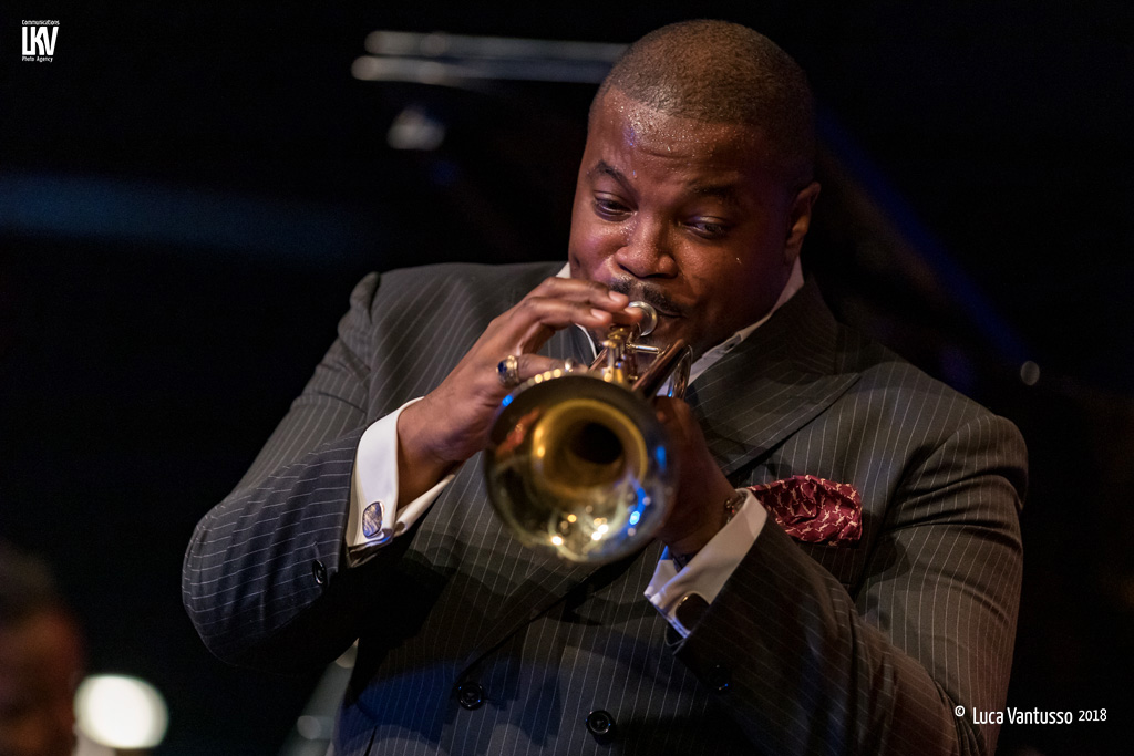 Blue Note Milano 28.10.18  Jeremy Pelt Quartet on stage with Victor Gould on piano, Rashaan Carter on bass and Allan Mednard on drums.  © Luca Vantusso for LKV Photo Agency