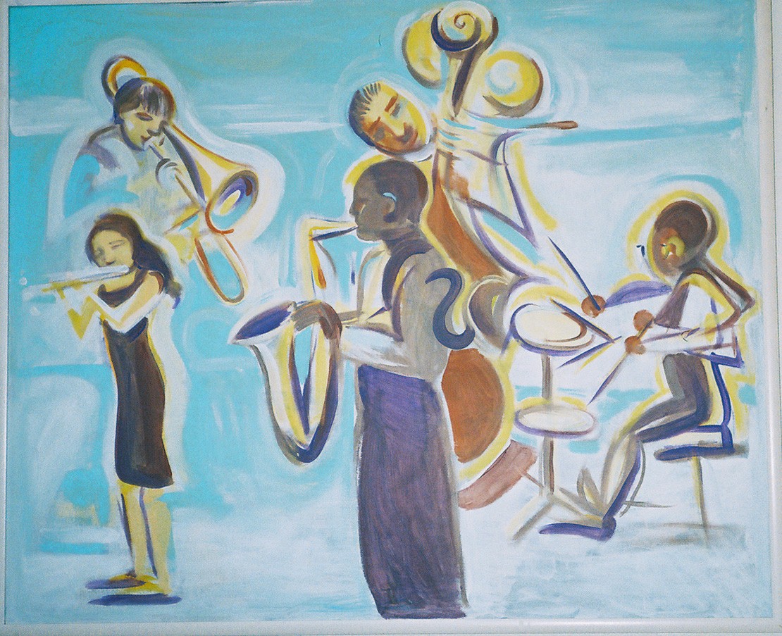 Ymp Jazzers - Uc Berkeleys Young Musicians Program Jazz Ensemble 4x5 Ft Acrylic on Canvas from Live Sketches
