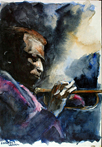 Miles Davis Dim. 50cm X 70cm - Watercolor on Canvas Prepared with Acrylic Primer